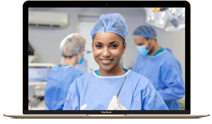woman surgeon on a laptop